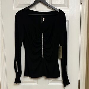 Nicole Bakti Elegant Black Long Sleeve Top. Size L. New.
